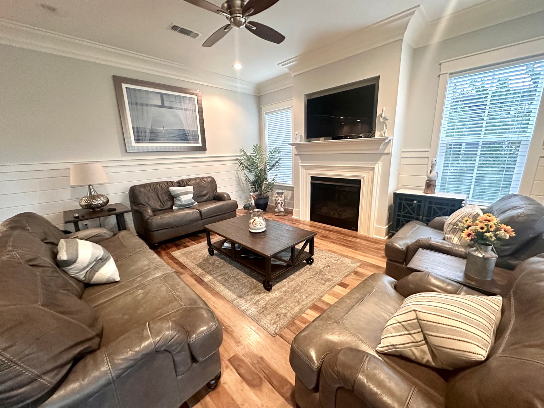 Cozy Living Room with Fireplace and Coastal Touches