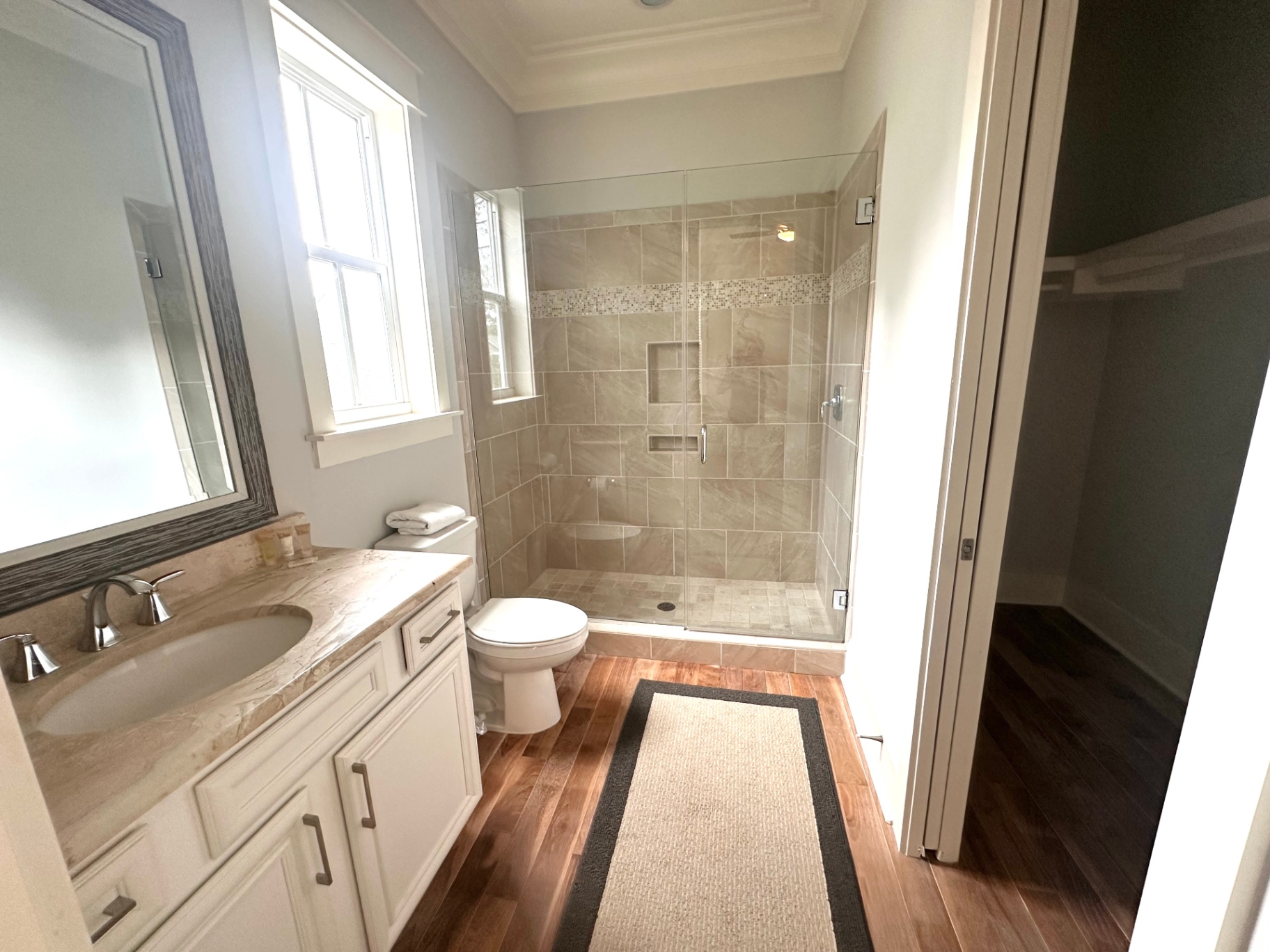Guest Bathroom with Walk-In Tile Shower