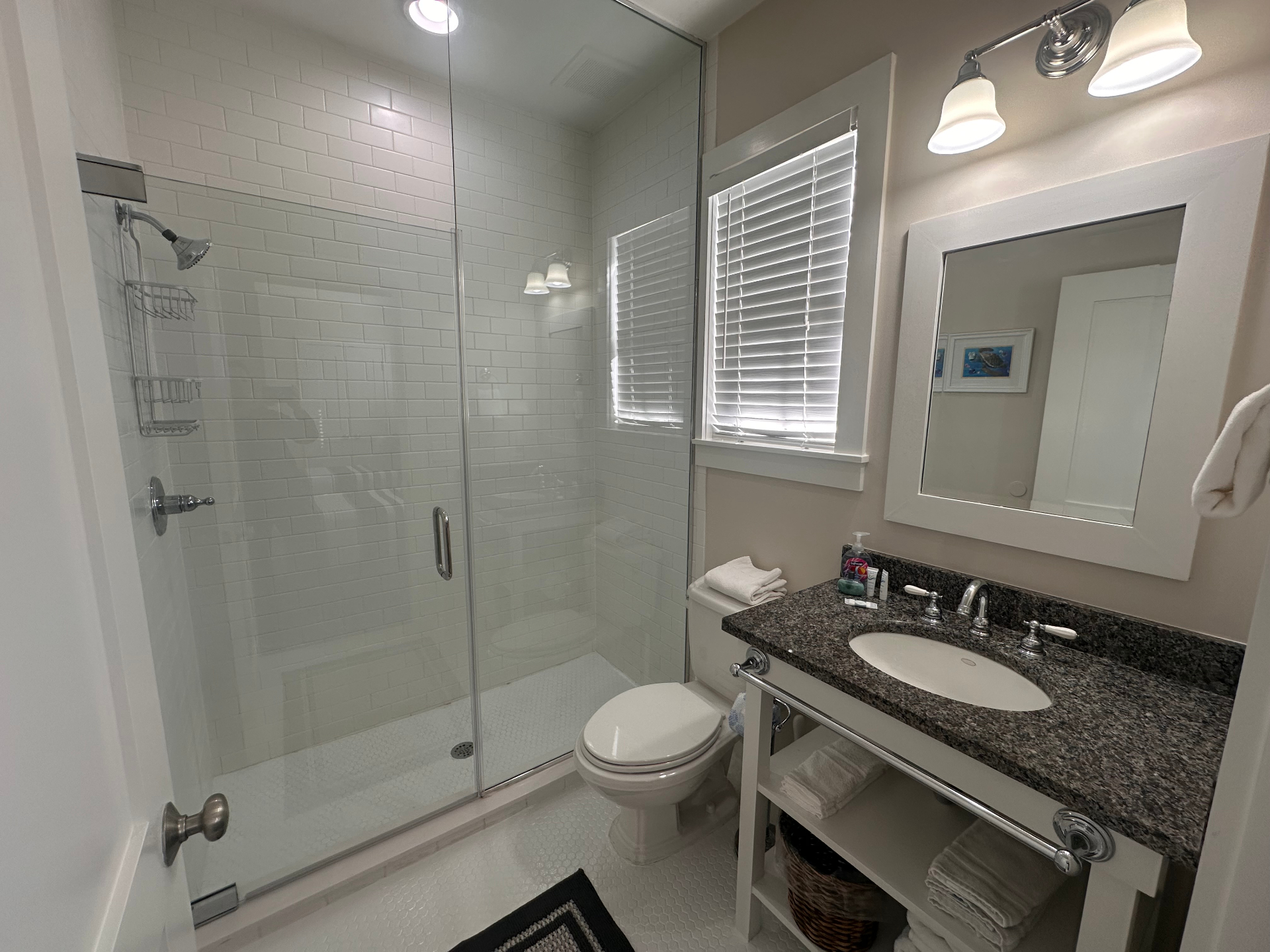 Guest Bathroom with Walk-In Shower and Granite Vanity