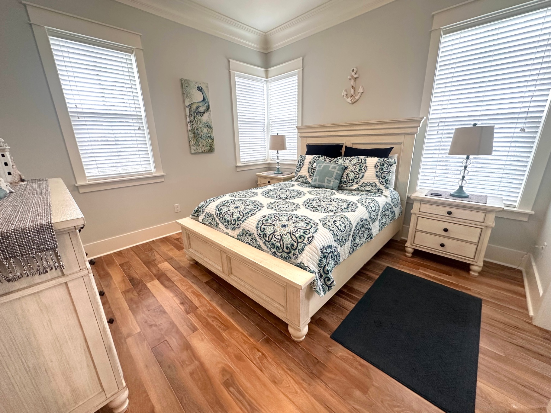 Bright Queen Guest Bedroom with Coastal Accents